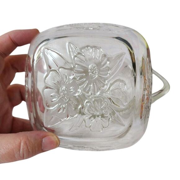 Vintage Square Glass Floral Daisy Candy Trinket Dish w/Lid - Picture 5 of 5